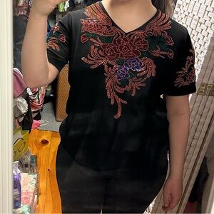 Black Floral Embroidered Top